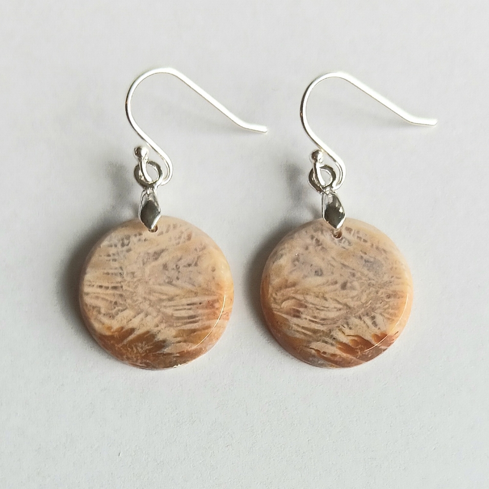 Indonesian Coral Fossil Gemstone Earrings with 925 Sterling Silver Findings
